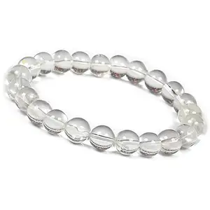 FEEL CRYSTALS Clear Quartz Jewellery Crystal Gem Stone Bracelets 8 MM for Unisex Stylish Couple Love Bracelet for Girls/Women/Boys/Men(CA-179)
