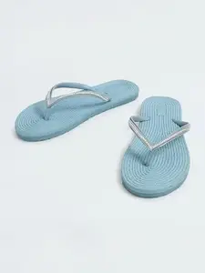 Max Women Embellished V-Strap Slippers, Blue, 36