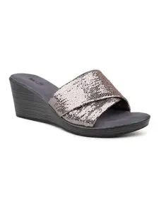 Inc.5 Women Pewter Embellished Wedge Sandals