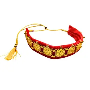 Traditional Red Velvet Guloband Choker Necklace with Gold Plated Floral Design – Adjustable Ethnic Jewelry for Women and Girls