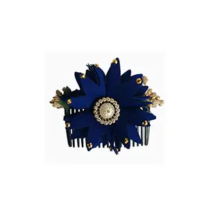 Arooman™ Artificial Flower Comb, Juda/Bun Comb, Side Comb, Floral Hair Comb (Color-Blue, Pack-01) M12190950