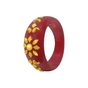 Victoria Jewels 22K Gold Floral Design Red Pola Ring for Women, 0.300g