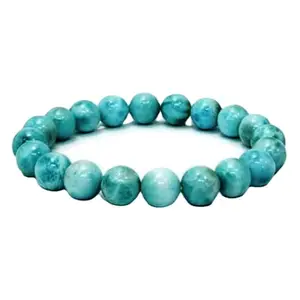 RRJEWELZ Natural Larimar Round Shape Smooth Cut 10mm Beads 7.5 inch Stretchable Bracelet for Healing, Meditation, Prosperity, Good Luck | STBR_04901