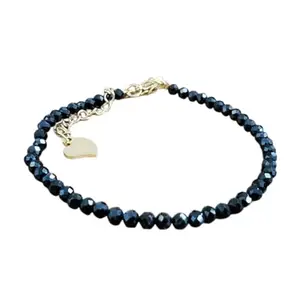 RRJEWELZ Black Spinel Bracelet for Men & Women – 4mm Round Faceted Black Beads – 7 inch adjustable with Silver Plated Clasp – Healing, Fashion, Gift, Spiritual, Yoga|LCBR_RR_01271