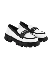 Shoetopia Front Buckle Detailed White Loafers for Women & Girls /UK6
