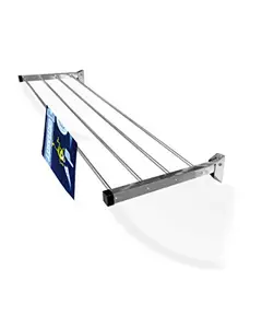 homWell Stainless Steel Heavy Duty 4 Pipe X 3 Feet Wall Mounted Cloth Dryer Stand Foldable Hold N Dry