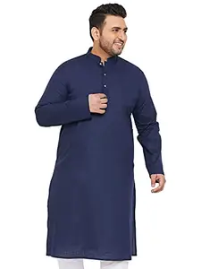 VASTRAMAY Plus Mens Cotton Blend Navy Blue Kurta - Timeless Elegance for Festivals & Events_VPLUSMK007NB_54