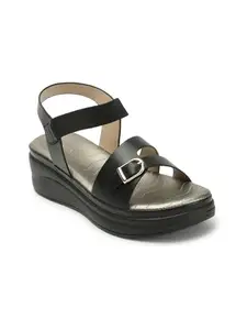 ICONICS Women's Solid Comfortable Backstrap Wedge Sandal for Office Festive Outdoor Use I ICN-NI-Wn-58 Black 5 Kids UK