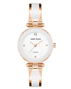 Anne Klein Women's AK/1980WTRG Diamond-Accented Dial White and Rose Gold-Tone Bangle Watch