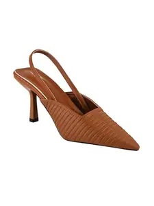 Selfiee Women's Bellies Fashion Pointed Stiletto Heel Pump Shoes Mules for Office,Party and Formal Occasion Brown