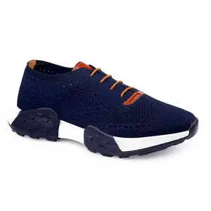 YUVRATO BAXI Men's Knitted Upper Material Blue Casual Lace-Up Brogue Outdoor Shoes.- 8 UK