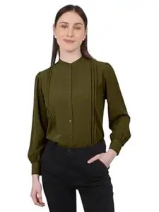 MRSWEARS Women's Regular Fit Pleated Cotton Blend Button Down Formal Shirts