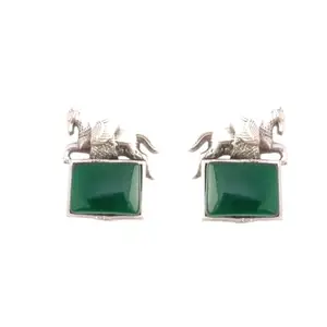 Silver Pegasus Earrings with Green Monalisa Stone