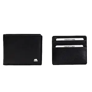 BROWN BEAR Sleek and Secure Men's Wallet and Card Holder Gift Set Combo RFID Protected and Geniune Leather (Black)