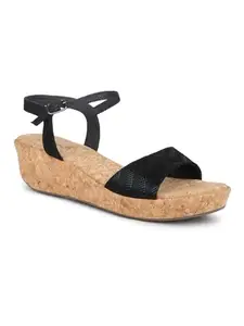 INC.5 Women Black Printed Wedge Heels