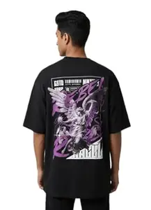 Okay Bhaiya Men's Rebel Angel Graphic T-Shirt, Black, Oversized Fit, Heavyweight Cotton, Half Sleeve, Streetwear Style