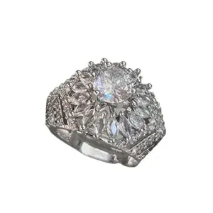 Women’s CZ Floral Cluster Cocktail Ring – Marquise & Round Stone Statement Jewelry