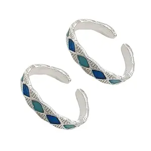 Sahiba Gems Pure Silver Designer & Multi Color Band Style Leg Fingers Toe Rings/Chandi Bichiya ~ Light Weight
