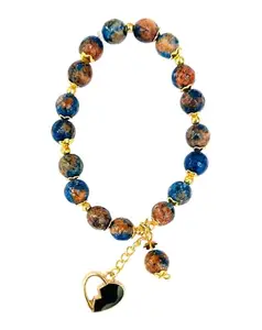 Adjustable, Elegant Hand Jewelry Blue Marble Bead Bracelet with Heart Charm For friendship/Couple/Women/Girls/Boys/Men Gift (P324)