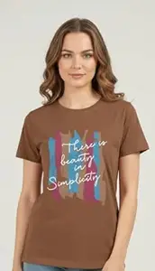 BILBURY Women's Graphic T-Shirt, Short Sleeve, Botanical Print with Text, Round Neck, Casual Wear