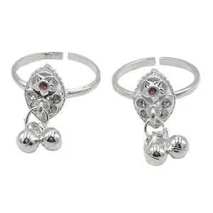Sahiba Gems Pure Silver (Chandi) Traditional Ghungroo Design Toe Rings/Bichiya For Women
