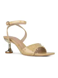 Inc.5 Womens Beige Casual Embellished Square Toe Block Heel Sandals