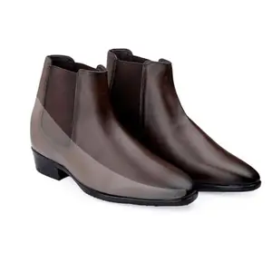 Baxxico Men's 3.5 Inch Elevator Height Increasing Brown Formal Faux Leather Material Slip-on Shoes-7UK[BAXB988-Brown]