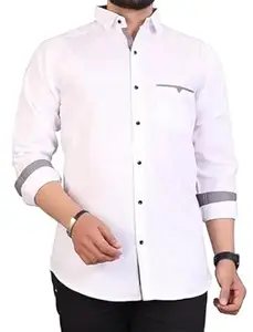 CB-COLEBROOK Men's Solid Relaxed Fit Cotton Shirt | Casual | Plain | Stylish Mens Shirt | Summer-Regular Fit Shirt Spread Collar with Pocket & Full Sleeves (Available in Plus Size)