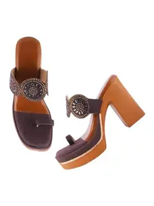 SELFIEE Versatile Block Heel Sandal Embellished Stones & Denim Platform Party Heels For Womens & Girls
