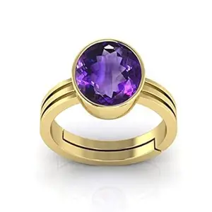 Anuj Sales 12.00 Ratti 11.00 Carat Amethyst Ring Katela Ring Original Certified Natural Amethyst Stone Ring Astrological Birthstone Gold Plated Adjustable Ring Size 16-28 for Men and Women,s
