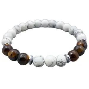 LKBEADS Howlite & Tiger's Eye Beaded Bracelet – Essential Oils Diffuser, Buddhist Wristband, Best Friend Gift for Him|8mm Round|Smooth|Multicolor|SRC_LI_000473