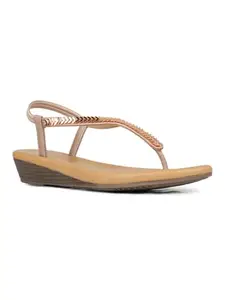 Inc.5 Womens Rose Gold Striped Round Toe Casual Sandals