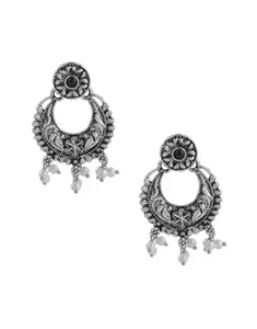 The Clara Oxidized Silver Finish Designer Hanging Earrings Set For Women & Girls | Navartri Jewellery Collection (BLACK)