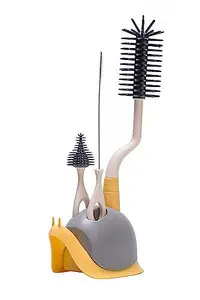 Adore Li'l Snail 3 in 1 Bottle Cleaning Brush kit with Drying Stand (Yellow)