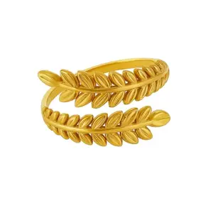 Twinkel Belle - Parallel Olive Leaf Ring for Women – Gold PVD Plated Titanium Stainless Steel – Adjustable | Waterproof | Anti-Tarnish | Nature-Inspired Dual Band Ring