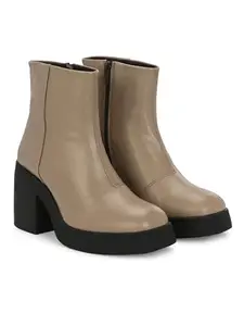 Delize Taupe Women Vegan Leather Heeled Boots 65160-40