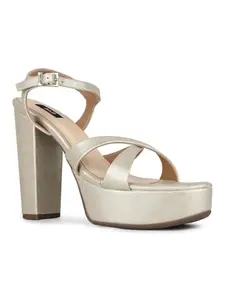 Inc.5 Womens Golden Party Wear Solid Round Toe Heel Sandals