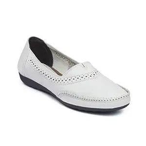 Zoom Shoes Women's Lightweight Premium Leather Stylish Slip on casusal/Party/Ethinic wear Ballet/bellerinas/Bellies Flat NV-132 White