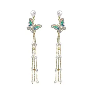 Fashion Frill Earrings For Women Fashion Gold Plated Korean Butterfly Chain Drop Earrings For Women Girls Love Gifts Womens Jewellery