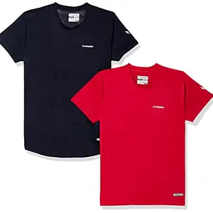 Charged Active-001 Camo Jacquard Round Neck Sports T-Shirt Navy Size Small And Charged Brisk-002 Melange Round Neck Sports T-Shirt Red Size Small
