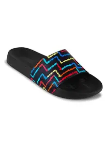 Shoe Mate Sliders Mens Black, White Stylish Printed Flip Flop & Slippers, 7 UK