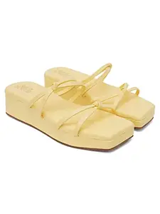 Shuz Touch Women Girl Multiple Design Strappy Flatform Sandals - Yellow | Size : 6