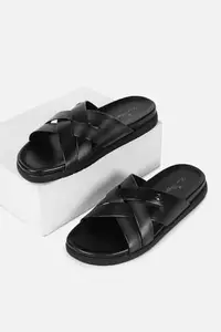Louis Philippe Men Black Solid Sandals