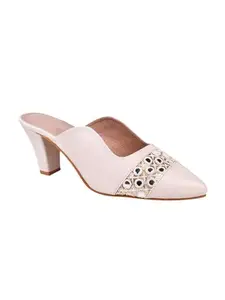 SELFIEE Cone Heel Mules Fashion Pointed Pump Shoes for Party and Formal Occasions for Girls & Women