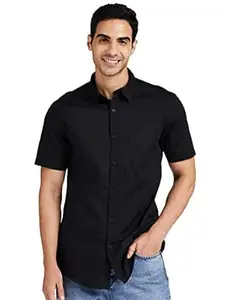 Amazon Brand - Symbol Men's Cotton Shirt | Casual | Plain | Half Sleeve | Summer - Regular Fit (Available in Plus Sizes)