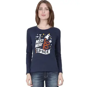 High on Soda I Need More Space Funny T-Shirt for Women - Full Sleeve (Navy Blue, X-Small)