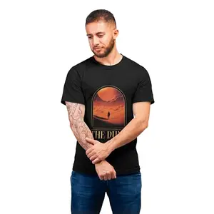 Streetfluencer Men's Pure Cotton Printed T-Shirt – Regular Fit, Bio-Washed, Round Neck, Half Sleeves Black