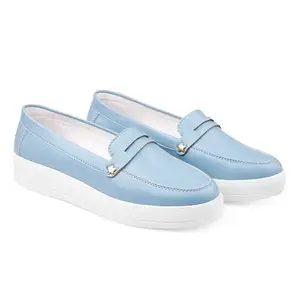 YUVRATO BAXI Women's Synthetic Pu Leather Material Blue Casual Slip-On Loafers and Moccasion Shoes. - 40 UK