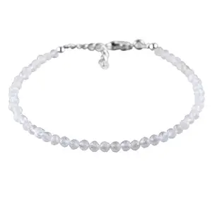 LKBEADS Silver Plated Bracelet with White Faceted Moonstone Beads – Round 3mm – 7 inch Adjustable – For Men & Women|LK_STACK_04685