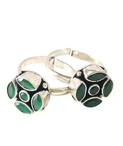 Silver Secrets Pure 925 Silver Oxidized Heavy Toe Ring with beautifully crafted stones | BIS Certified Jewellery | Toe Rings For Womens